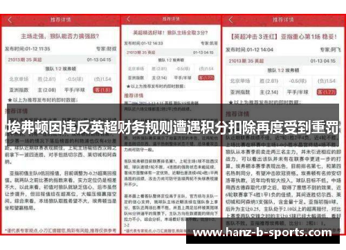 埃弗顿因违反英超财务规则遭遇积分扣除再度受到重罚